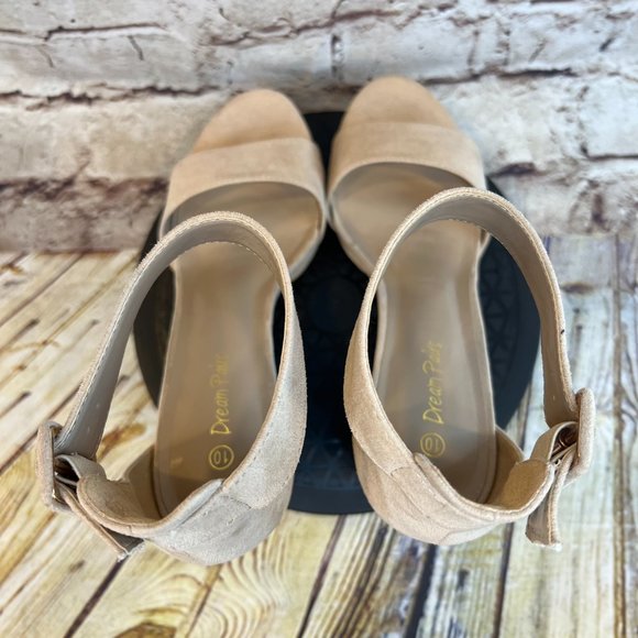 Dream Pairs Tan Open Toe Chucky Adjustable Ankle Buckle Strap Block Heels 10 - Picture 4 of 9